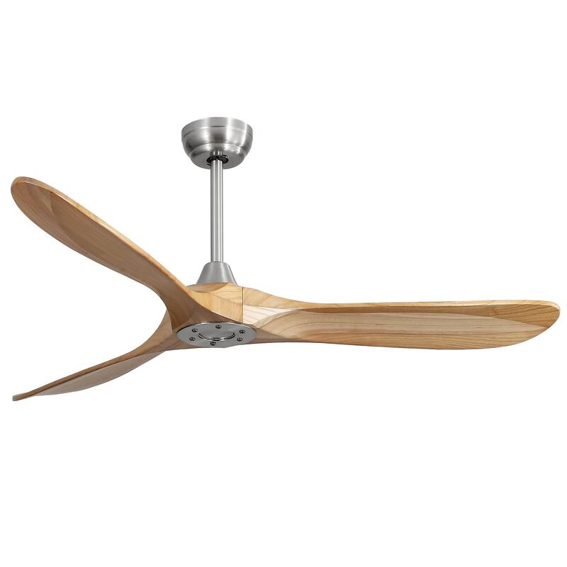 60 Inch Outdoor Ceiling Fan Without Light 3 Solid Wood Blade with DC Motor Remote Control - Brushed Nickel