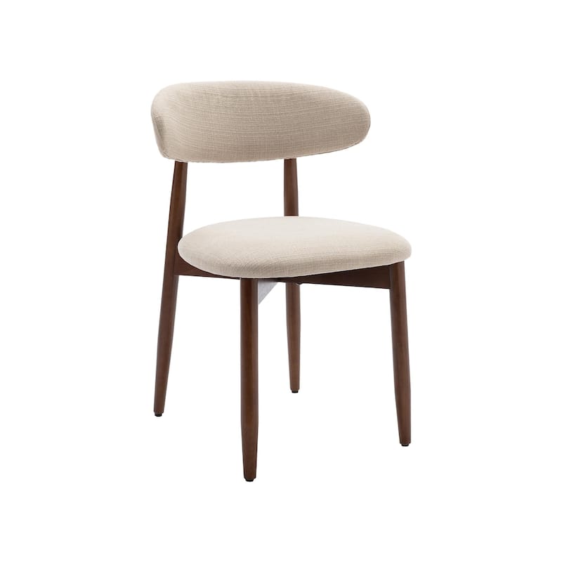 Set of 2 Wooden Dining Chairs, Fabric Upholstered, Beige
