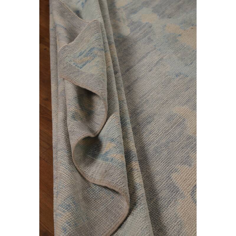 Hand Knotted Oriental 100% Wool Carpet Transitional All-Over Navy Blue & Blues Oushak Area Rug - 14' 2'' X 10' 4''