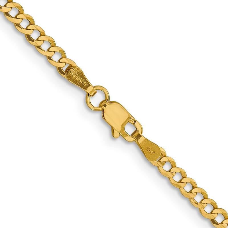 Curata 14k 3.1mm Solid Polished Light Flat Miami Curb Chain Bracelet