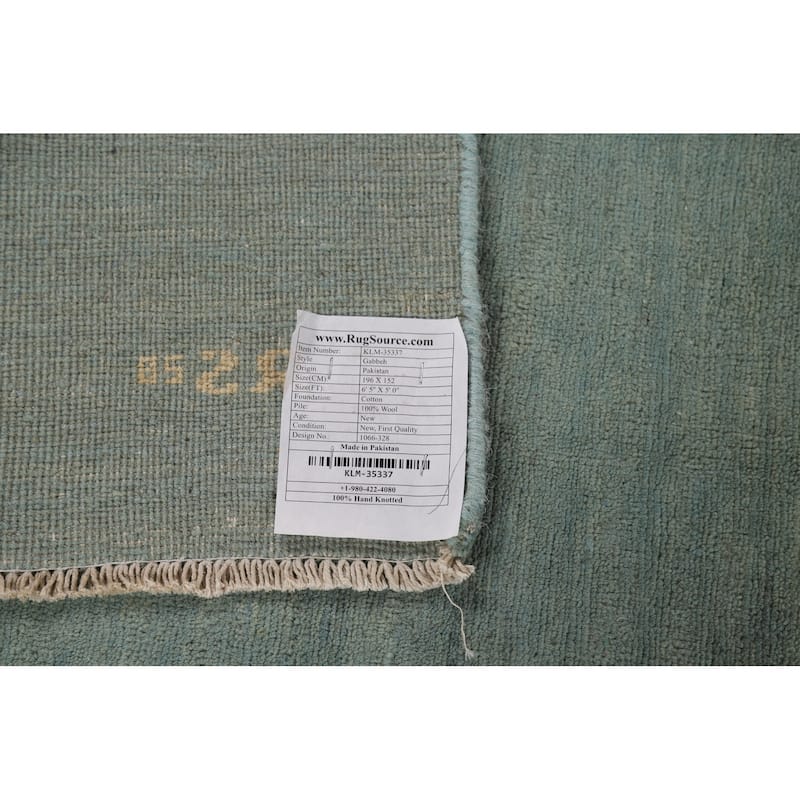 Blue & Green Modern Gabbeh Oriental Rug Hand-Knotted Wool Carpet - 5'0"x 6'5"