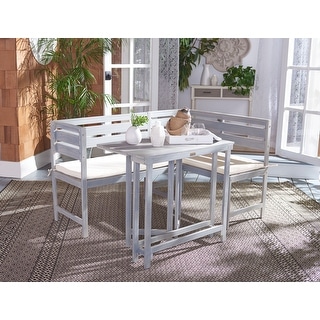 SAFAVIEH Outdoor Living Wilton 3 Pc Balcony Corner Lounge Set - Dark Slate Gray / Navy - Bench: 39.4" x 18.9" x 32.7"