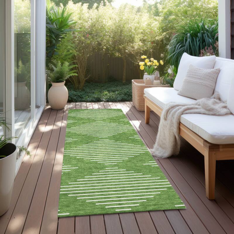 Machine Washable Indoor/ Outdoor Modern Stripe Chantille Rug - Green - 2'3" x 7'6"