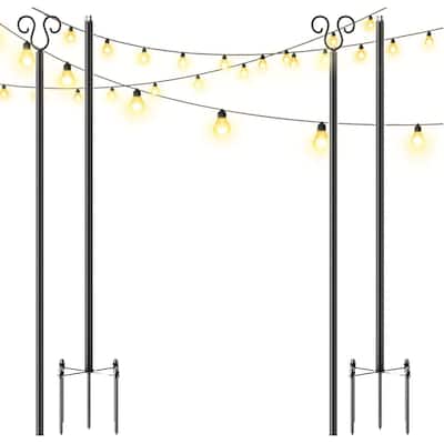 2 Pack 9ft String Light Pole with Upgrade Hooks - N/A