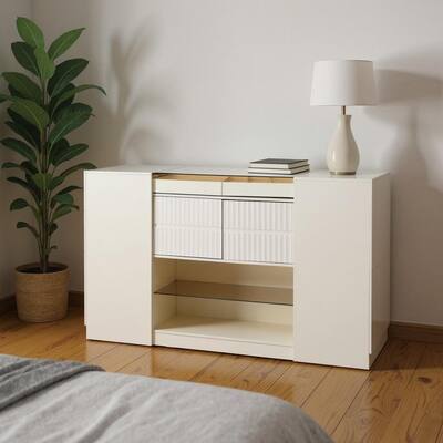 HomeRoots 33" White Wood And Glass Six Drawer Island Vanity Dresser