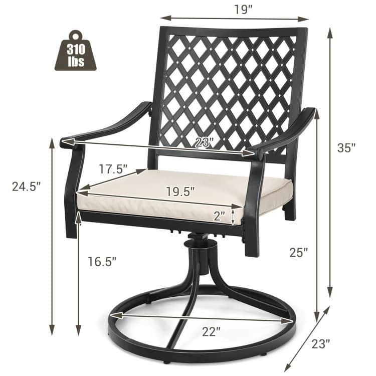 2 Pieces Patio 360° Swivel Dining Chairs with Rocker and Cushioned Armrest - 23" x 23" x 35" (L x W x H)
