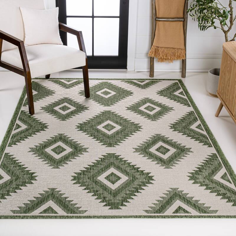 JONATHAN Y Aimee Geometric Moroccan Diamond Black/Cream Indoor/Outdoor Area Rug