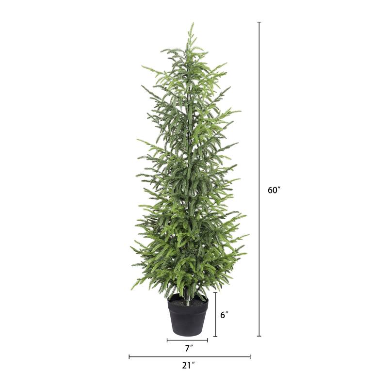 5" Artificial Real Touch Pine Tree in Black Plastic Pot, 2pc/set