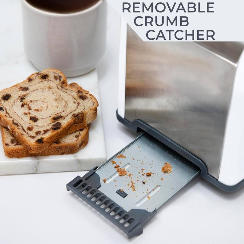 Rae Dunn Toaster, Stainless Steel 2 Slice Square Toaster, Wide Slot with 5 Browning Levels, with Bagel, Defrost