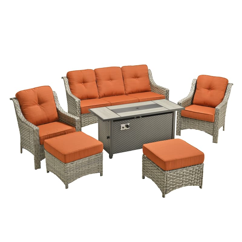 XIZZI 7-Piece Patio Seating Set with Cushions and Fire Pit Table