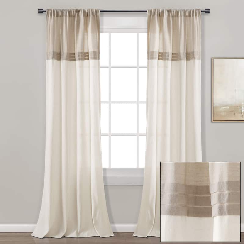 Lush Decor Farmhouse Faux Linen Colorblock Pleated Window Curtain Panel Pair - 84" x 40"