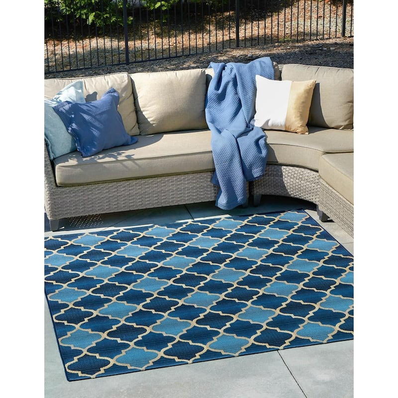 Outdoor Khence Collection Area Rug - Blue - 6' Square