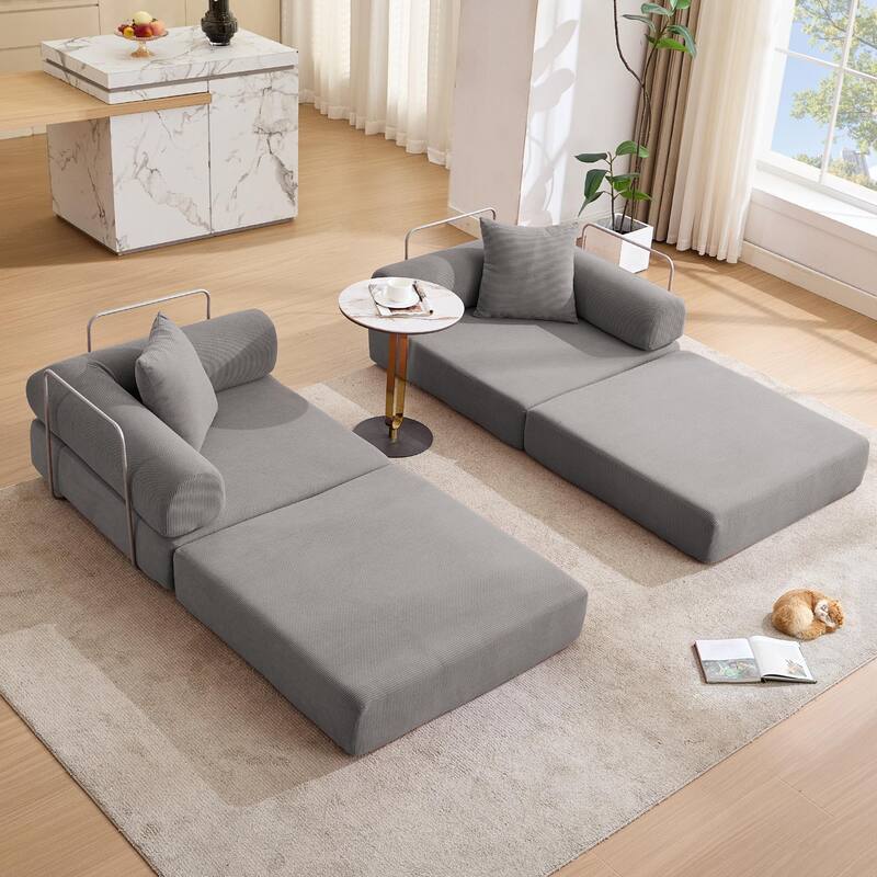 Modular Couch Sofa Bed, Convertible Design with Removable Armrests,Folding Mattress Couch for Small Spaces ,No Assembly