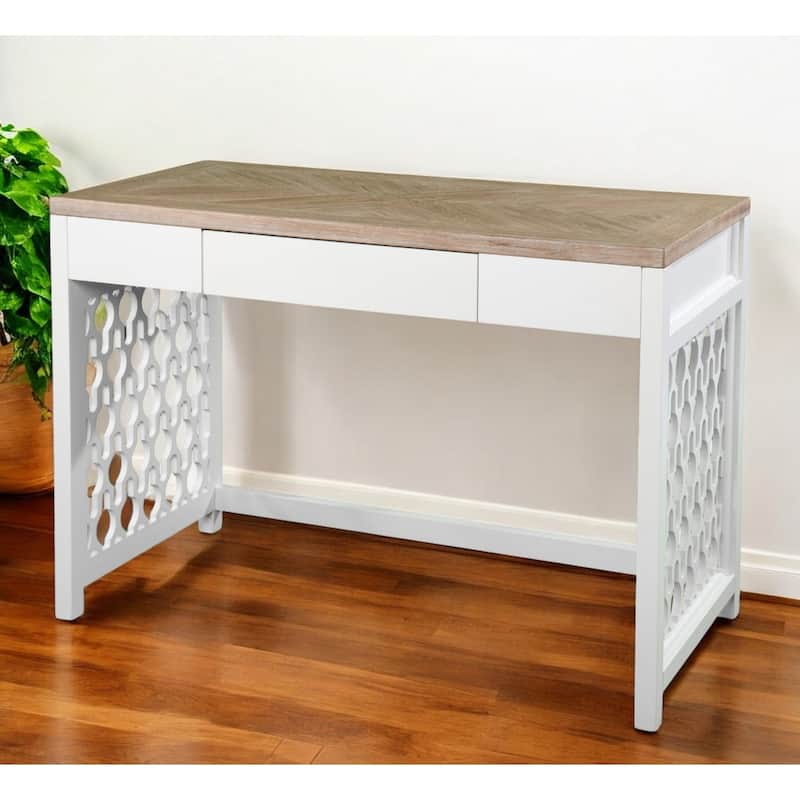 43" Natural and White Writing Desk with Drawer