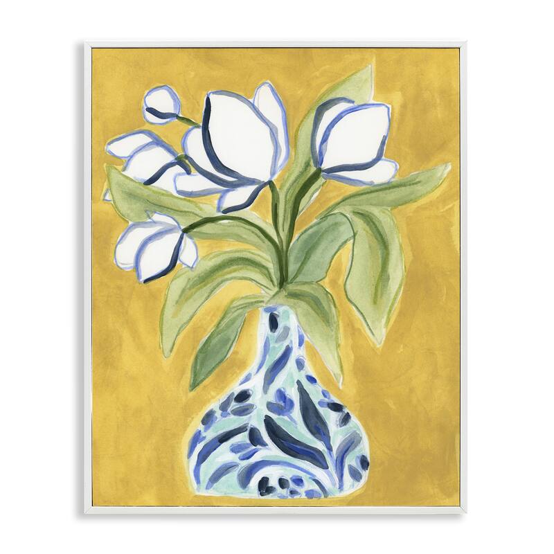 Stupell Bright Tulips in Vase Framed Giclee Art Design By June Erica Vess - 16 x 20 - White