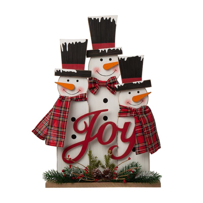 Glitzhome 18"H Wooden Snowman Family Table Decor