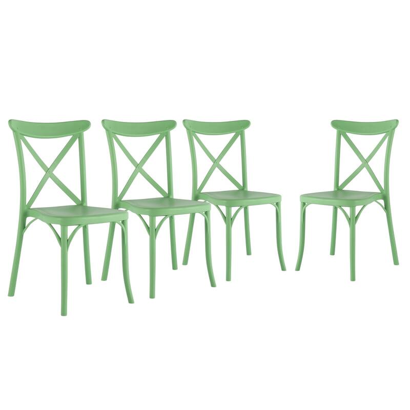 HomeRoots Set of Two Green Heavy Duty Plastic Outdoor Stacking Dining Chairs