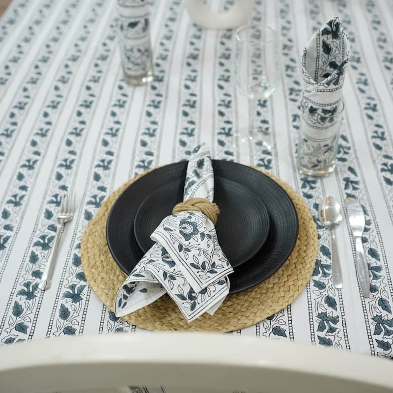 Fabdivine Handmade Block Print Cotton Table Cover Farmhouse Dining Kitchen Decor Gift