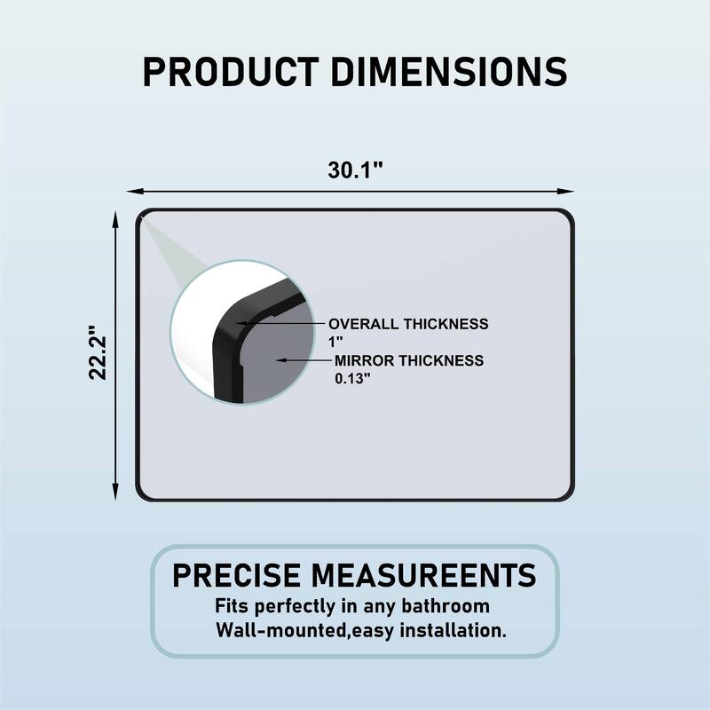 22 x 30 Inch Black Metal Framed Rectangular Tempered Bathroom Mirror for Wall - 29.72