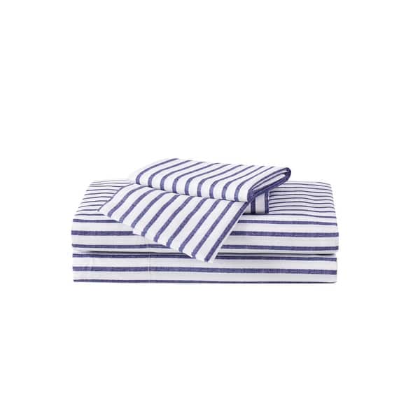 slide 2 of 6, Truly Soft Pinstripe 4 Piece Sheet Set White/Navy - Full