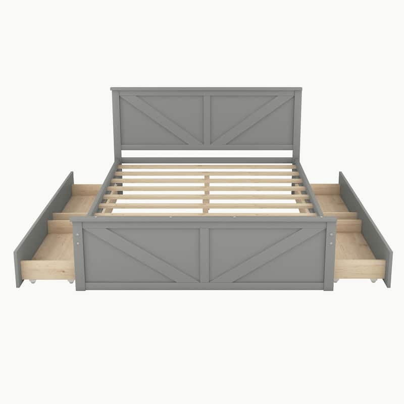 Wooden Platform Bed with Four Drawers