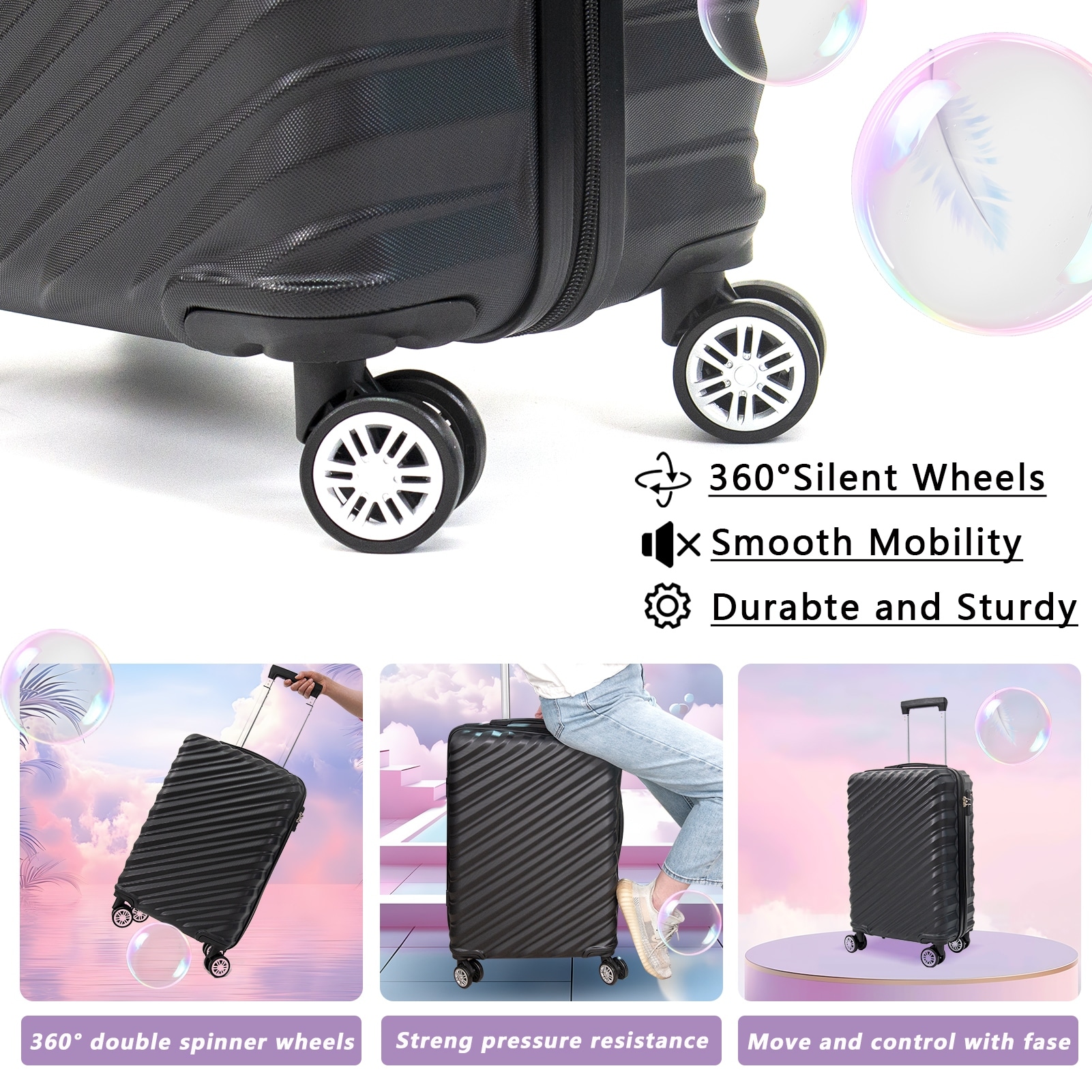 3 Piece Hard Shell Luggage set with TSA Lock Spinner Wheel ABS Lightweights Checked Convenient Stackable Suitcase Woman Men Bed Bath Beyond 41132989