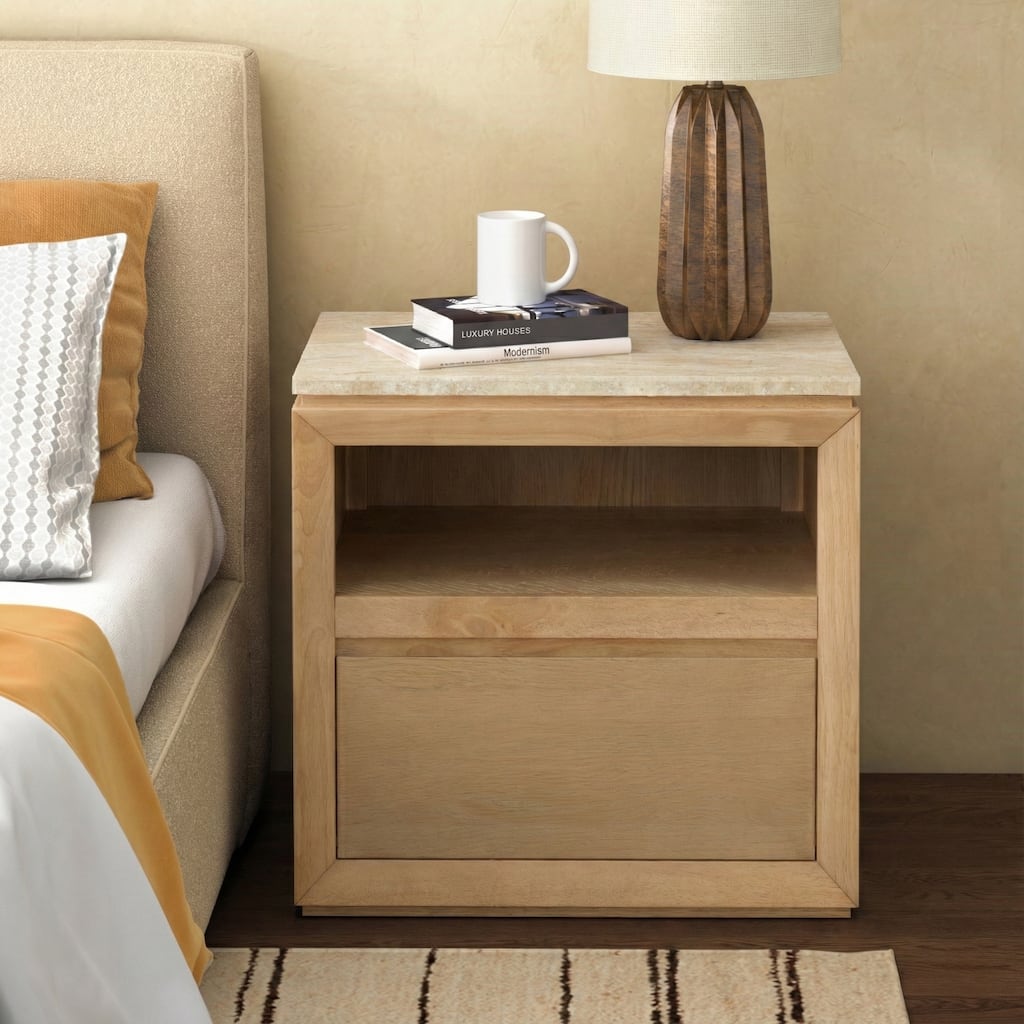 SAFAVIEH Couture Alaura Travertine Top Nightstand