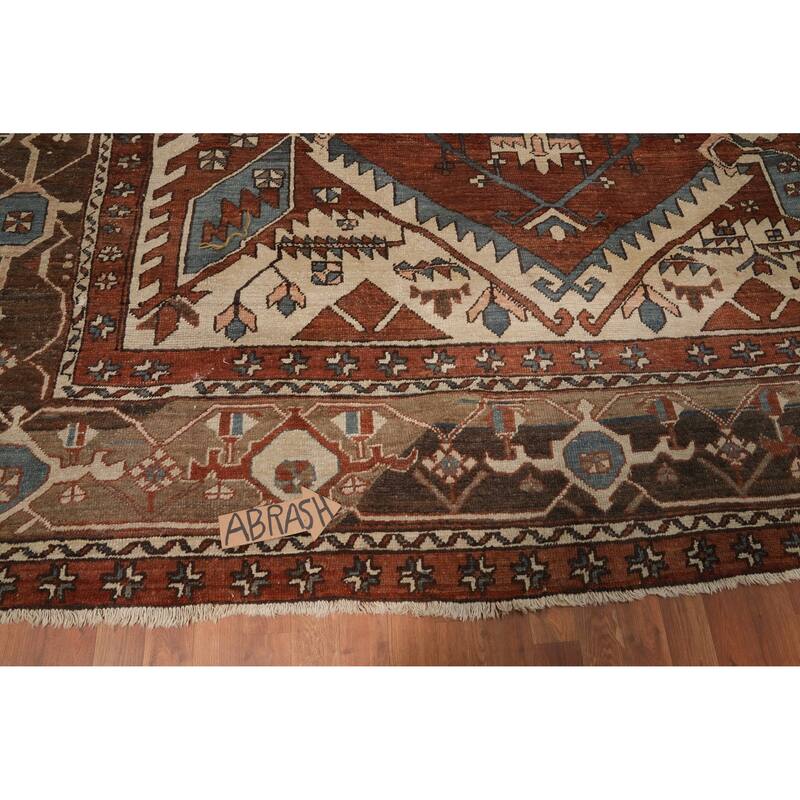 Hand Knotted Oriental 100% Wool Carpet Traditional Medallion Oranges & Rust Heriz (serapi) Area Rug - 13' 4'' X 9' 7''