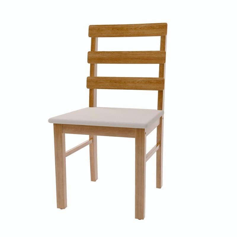 Scandinavian Wooden Dining Chairs with Three Horizontal Back, Upholstered Seat Dining Chairs, Set of 2