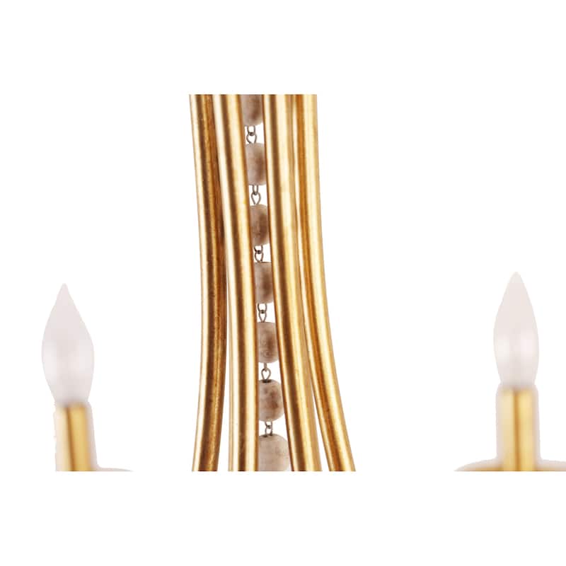 Oaks Aura Mid-Century 6-Light Wood Ceiling Light, Swing Arms French Country Boho Wood Beaded Chandelier