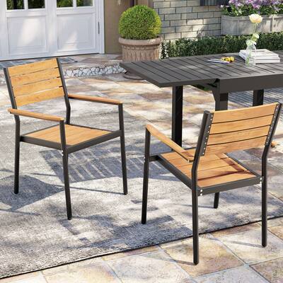 Outdoor Modern Aluminum Dining Chairs with Armrest - 19.4" D x 18.9" W x 34.3" H