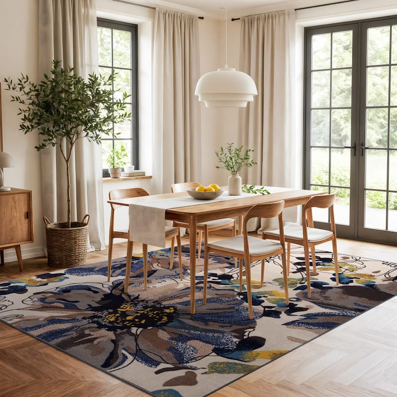 World Rug Gallery Modern Bright Flowers Non-Slip Area Rug Multi