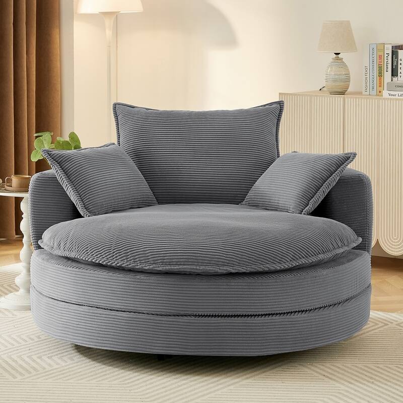 360° Swivel Sofa Chair Accent Barrel Chair with Dual-layer Cushion Design and 3 Removable Pillows