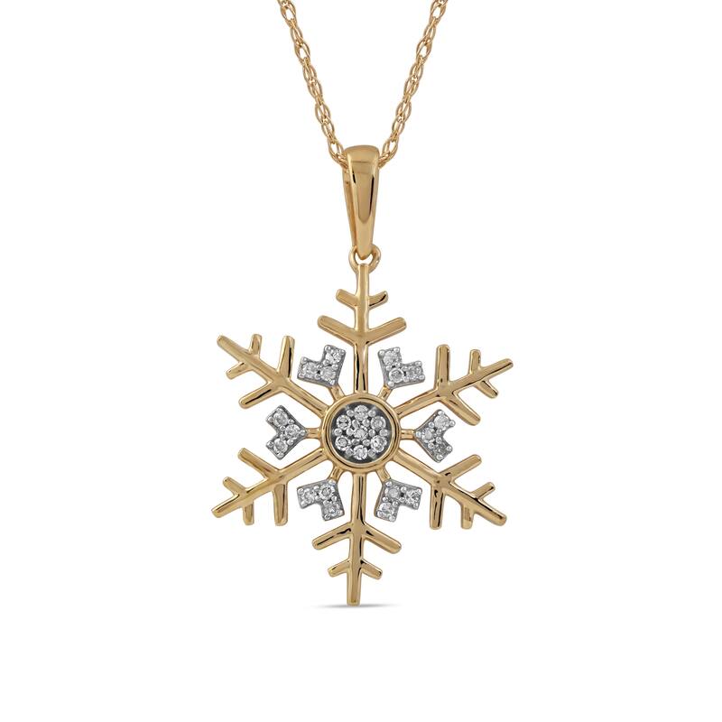 10K Gold 1/10ct TDW Diamond Snowflake Pendant Necklace for Women
