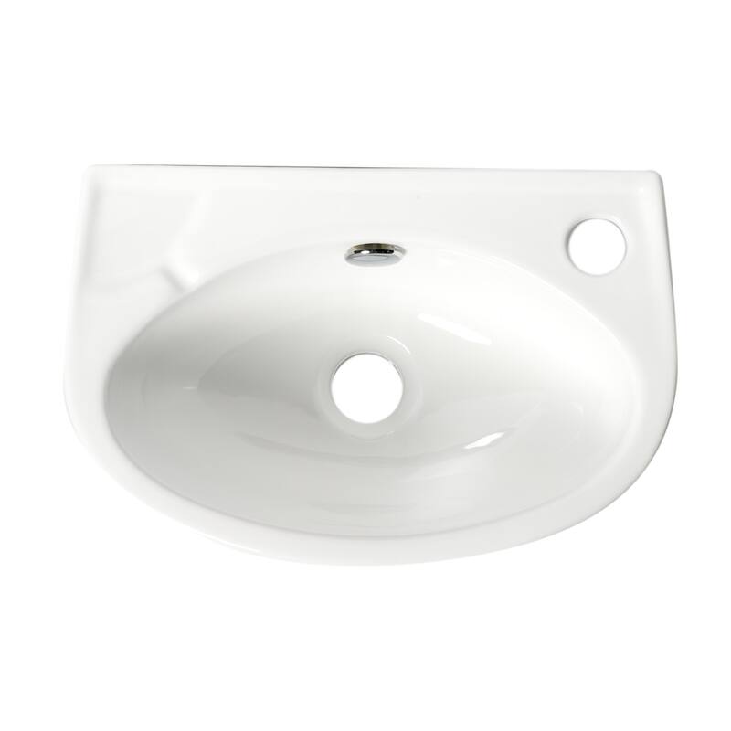 White 14" Small Wall Mounted Ceramic Sink with Faucet Hole