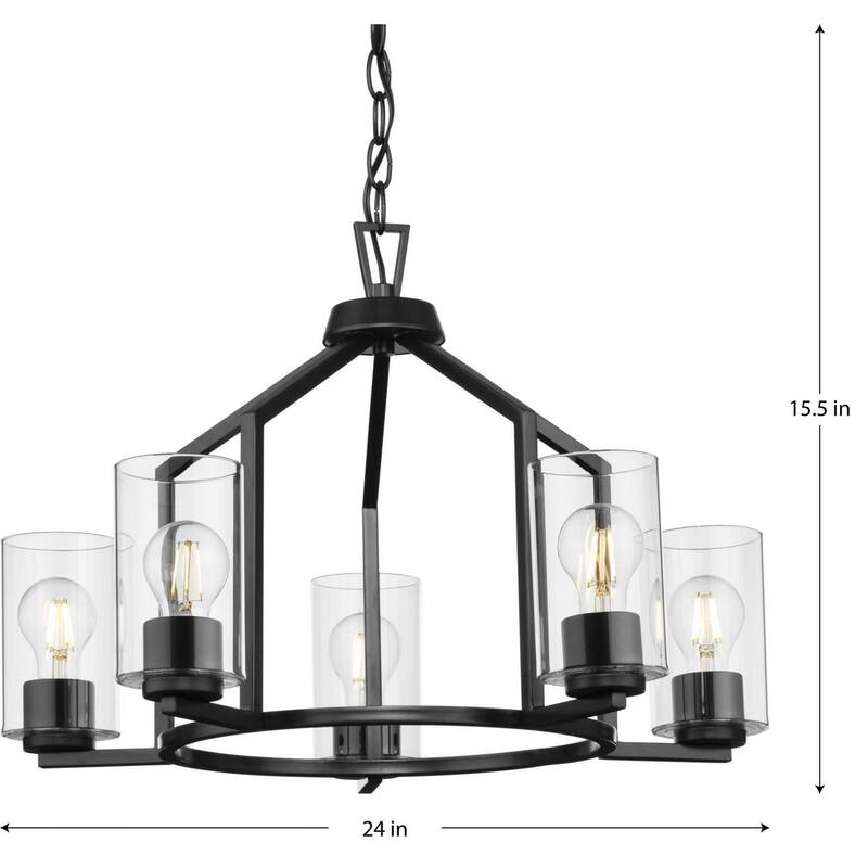 Goodwin Collection Five-Light Matte Black Modern Farmhouse Chandelier - 24 in x 24 in x 15.5 in