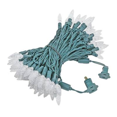 100 Light C6 LED Christmas Mini Light Set, Green Wire, 50 Feet