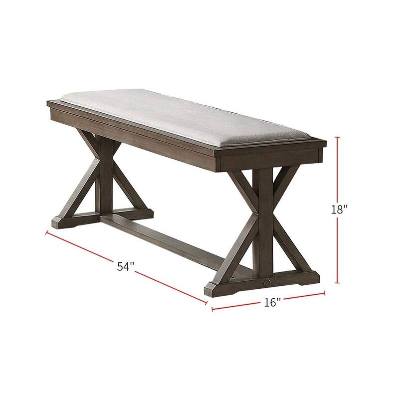 Ash Gray Contemporary Solid wood Veneer Dining Room 1pc Bench Cream Cushion Seat Unique Legs Bench