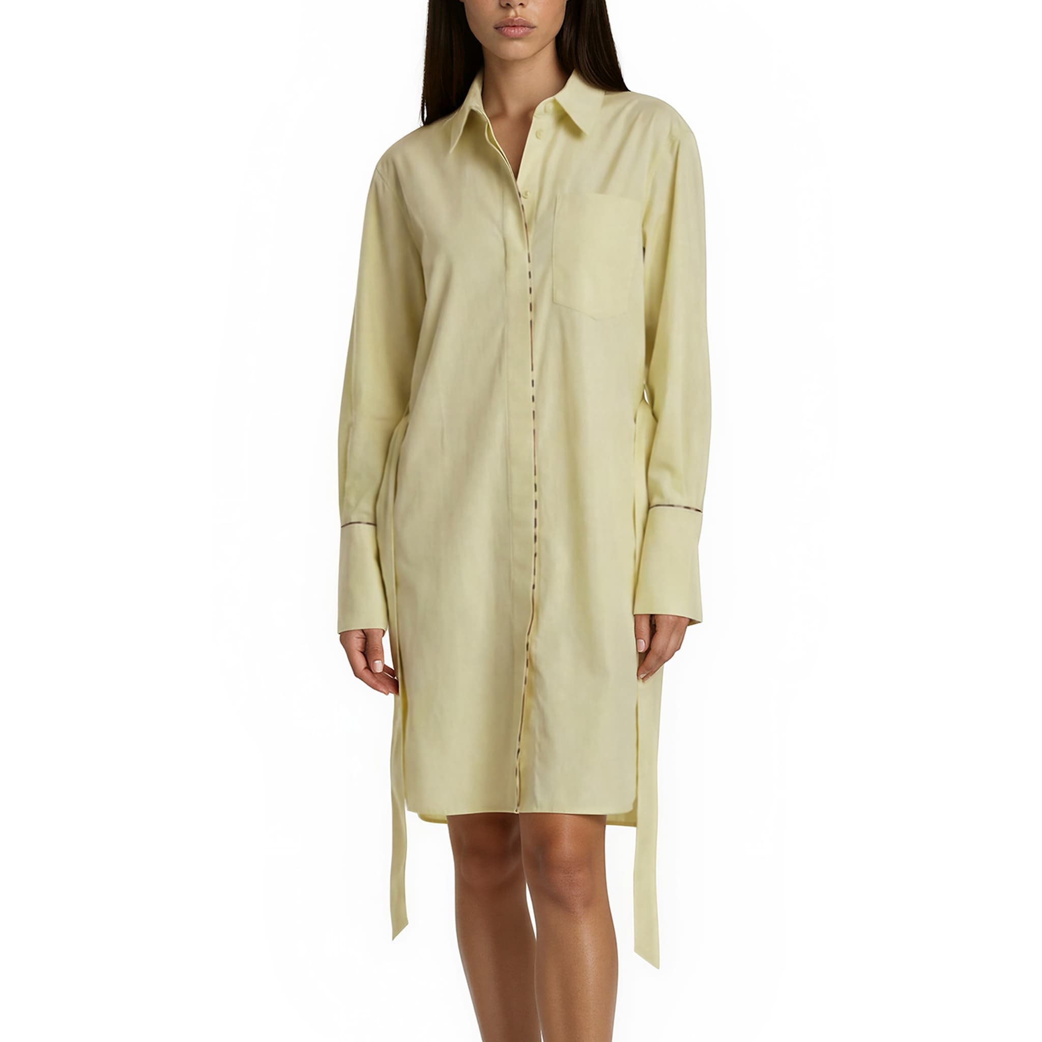 heather grey long sleeve dress SHIRTDRESS IN PREMIUM ITALIAN COTTON DARK GREY STRIPE DARK BLUE & GREY STRIPE / S main image 1