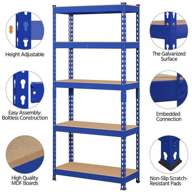 Yaheetech 5 Tiers Boltless Storage Shelf 330lb Capacity for Each Tier,Metal Frame MDF Wood Boards