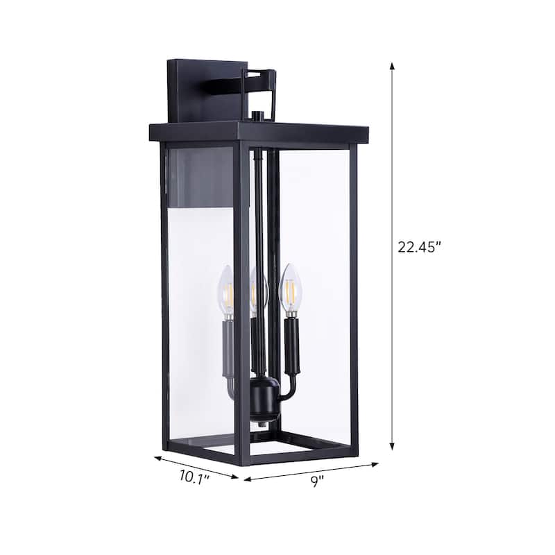 3-light Metal Outdoor Wall Sconce Candle Bulb Lantern(2-pack)