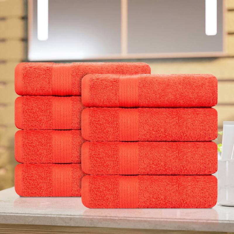 Hand Towels for Bathroom 18x28 Inch 600 GSM by Ample Decor - 8 Pcs - Orange
