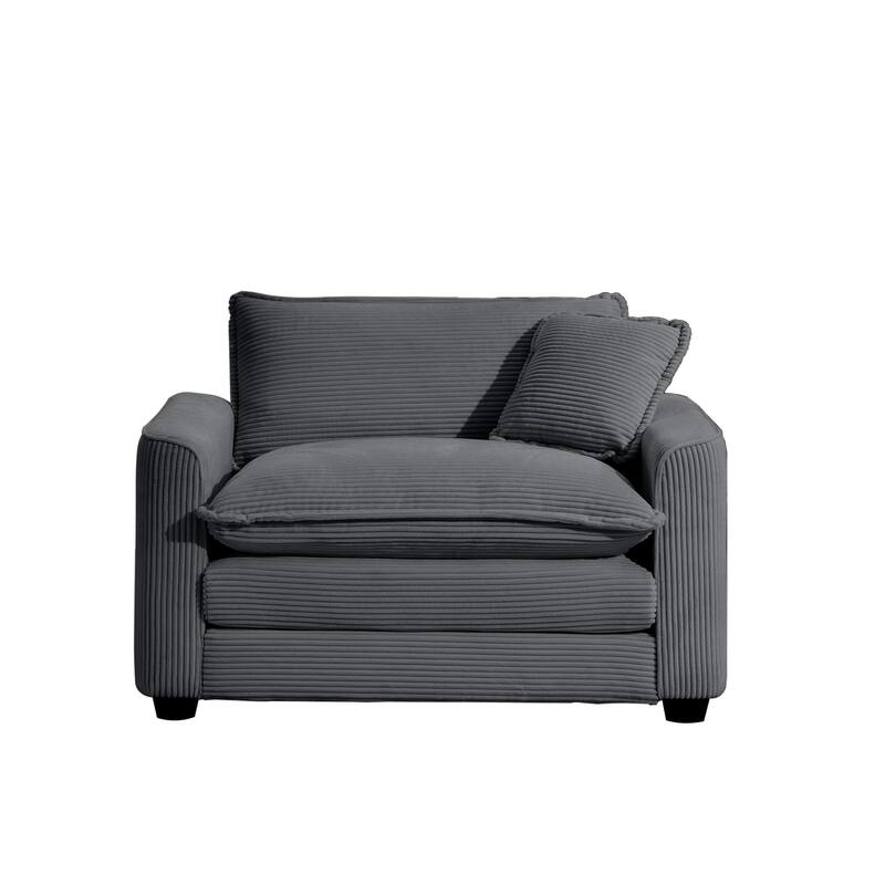 Corduroy Fabric Single Accent Sofa Chair with Pillow, Ergonomic Deep Seat Sofa for Livingroom