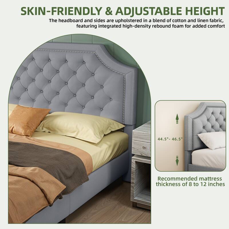 Moasis Upholstered Tufted Bed Frame with Adjustable Height Headboard