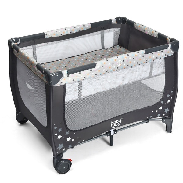 slide 2 of 10, Gymax Portable Baby Playard Playpen Nursery Center w/ Mattress - See Details Grey - See Details - Infant - Iron