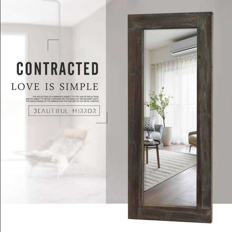 Farmhouse Rectangular Solid Wood Framed Full Length Leaning Mirror