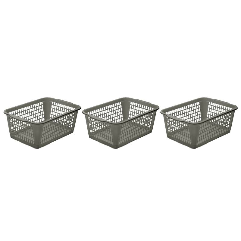 YBM Home Large Plastic Storage Basket for Organizing - Grey - 3 Piece