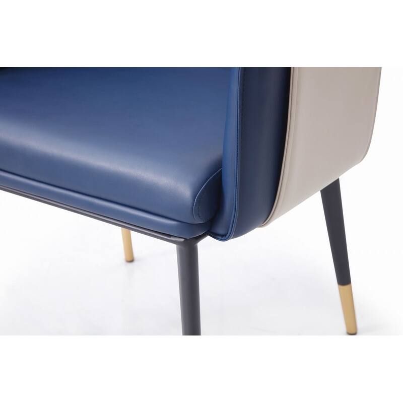 HomeRoots Blue Beige and Black Upholstered Faux Leather Dining Arm Chair - 21.90 in. x 30.70 in. x 23.40 in.