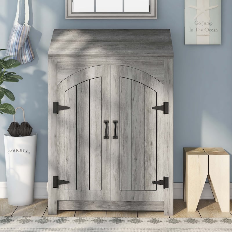 DH BASIC Jody Farmhouse Adjustable 4-Shelf Double-Door Shoe Cabinet with Lift-top Storage by Denhour