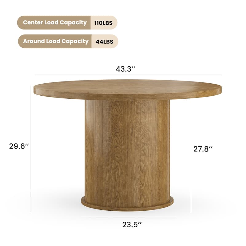 43" Round Dining Table for 4 People, Kitchen Dining Table with Wood Top and Sturdy Metal Pedestal Base, Easy Assembly